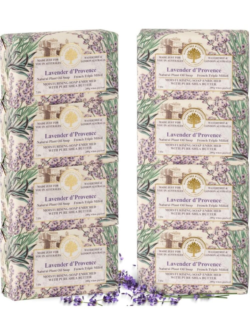 Lavender D'Provence Scented Soap Bars - 8 Moisturizing Triple Milled 7oz Bars